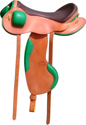 COMÈTE coloris caramel / vert selle equitation hugues petel