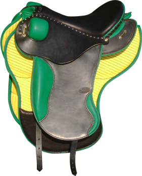 LIGHT coloris noir / vert, avec quartiers et tapis selle equitation hugues petel